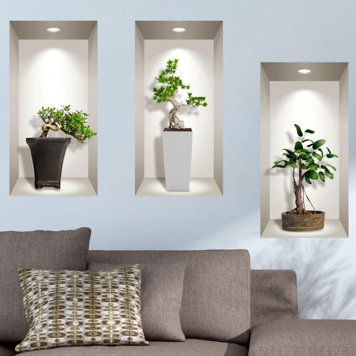 Adesivi murali 3D - Adesivo 3D piante bonsai dall'Asia - ambiance-sticker.com