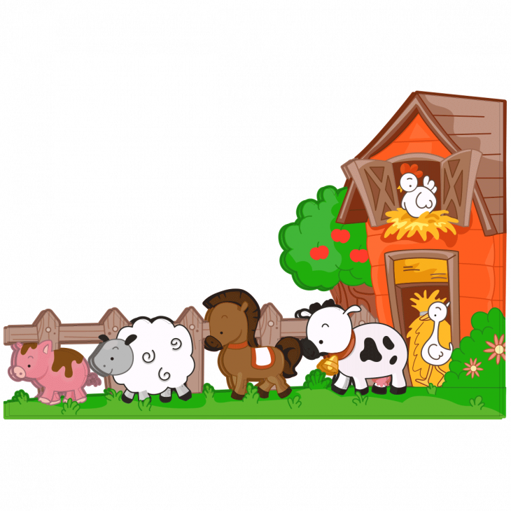 Adesivi murali per bambini - Adesivo gli animali della fattoria cavalcano - ambiance-sticker.com