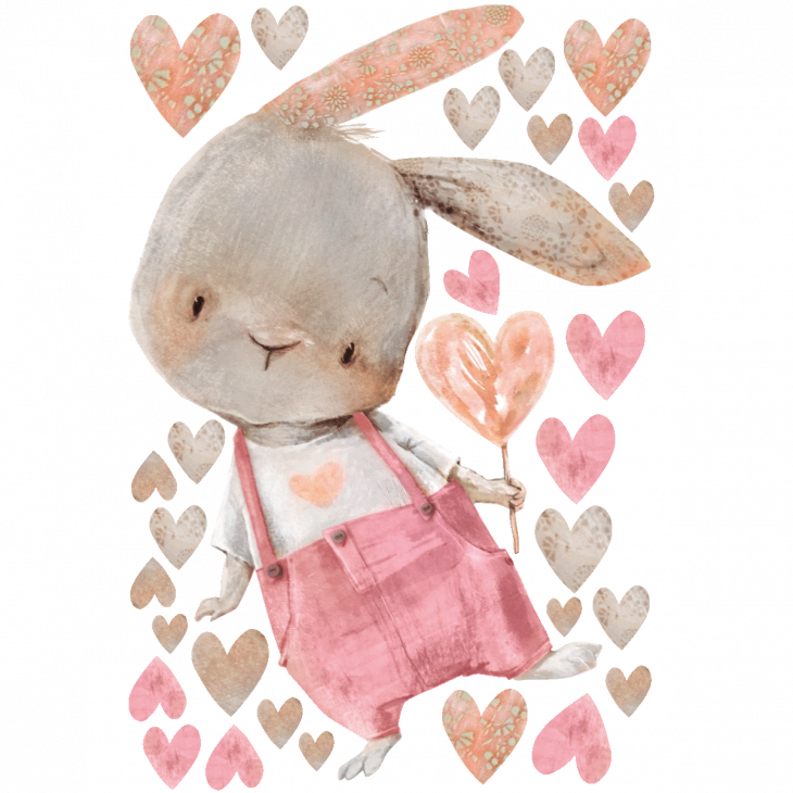Adesivi animali bambini  - Adesivo animali coniglio acquerello innamorato - ambiance-sticker.com