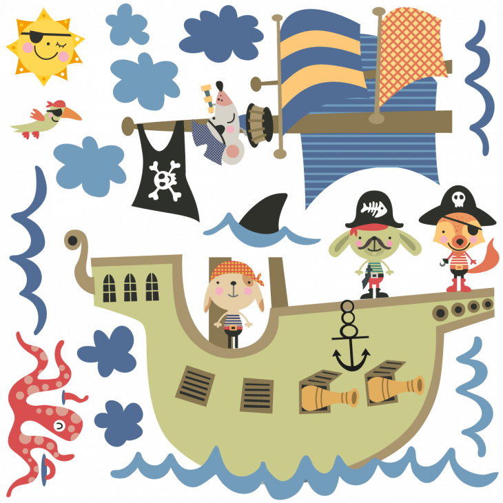 Adesivi murali per bambini - Adesivo pirati degli oceani - ambiance-sticker.com