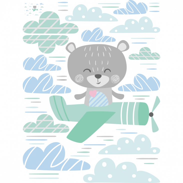 Adesivi murali per bambini - Adesivo orsacchiotto che conquista le nuvole - ambiance-sticker.com