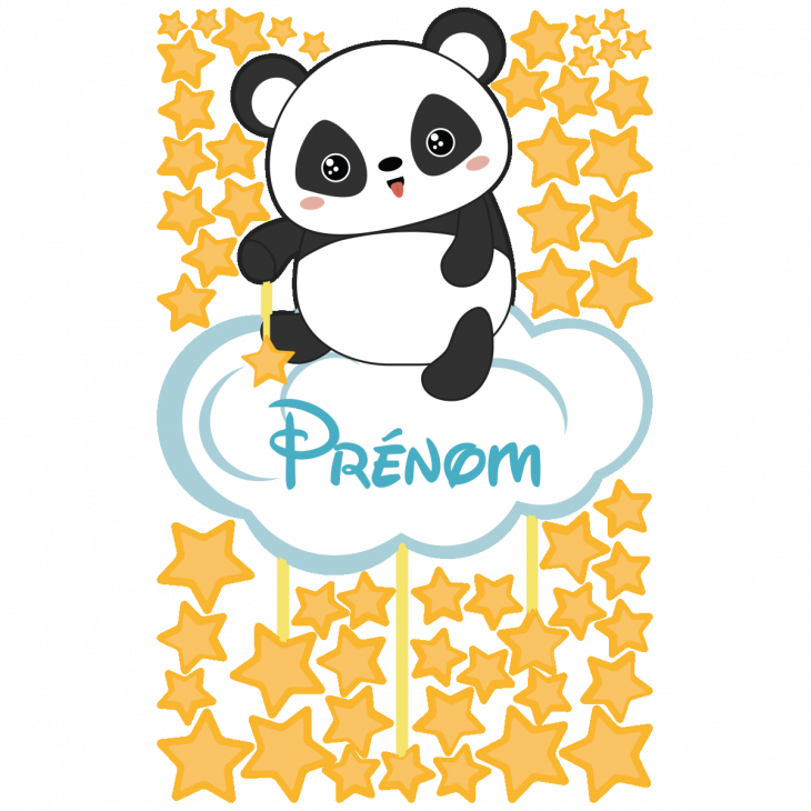 Adesivi murali nomi - Adesivo personalizzabile nomi panda sulla nuvola con 50 stelle - ambiance-sticker.com