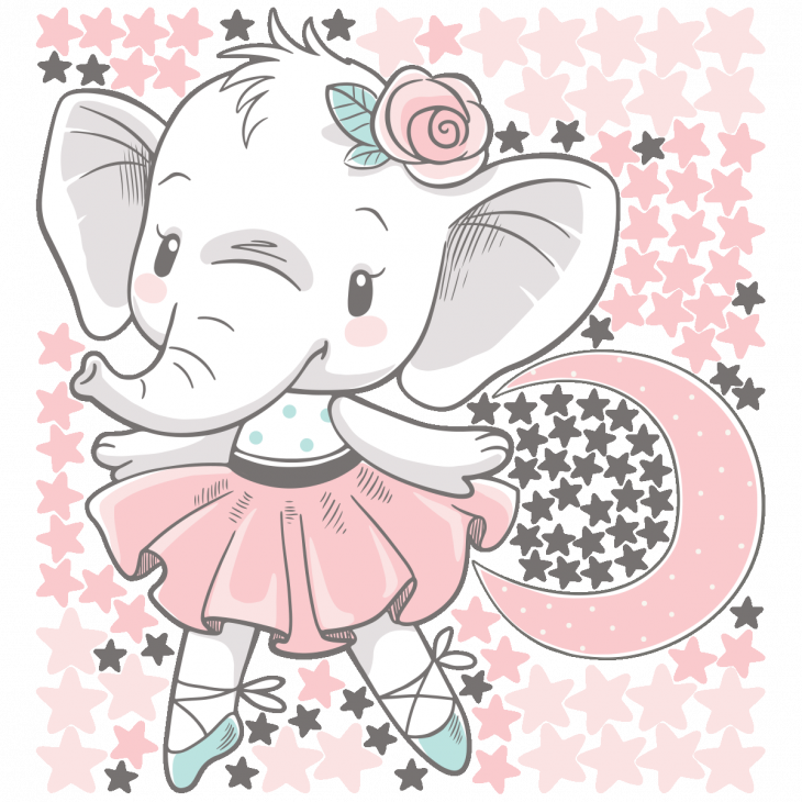 Adesivi murali per bambini - Adesivos elefante ballerina + 110 stelle - ambiance-sticker.com