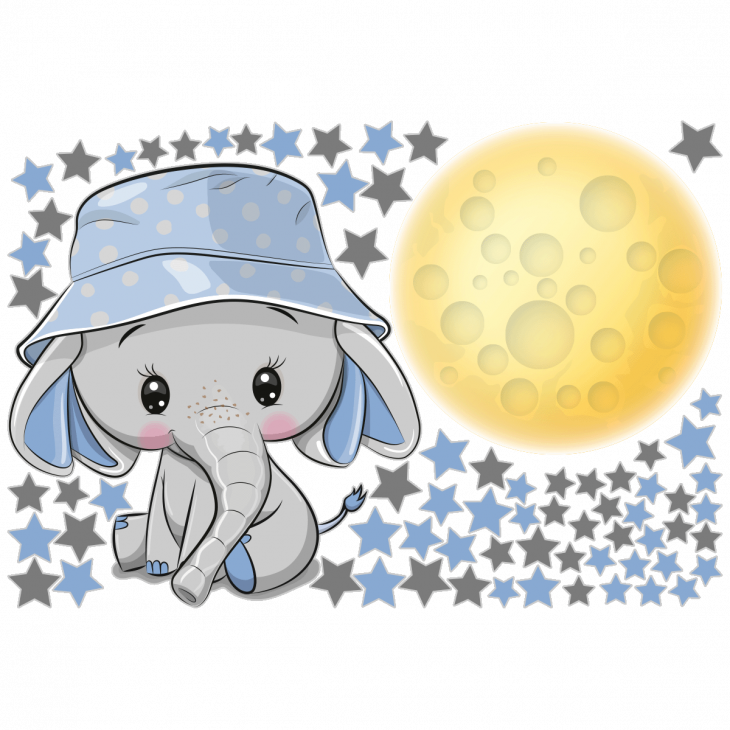 Adesivi murali per bambini - Adesivos bellissimo elefante lunare e 70 stelle - ambiance-sticker.com
