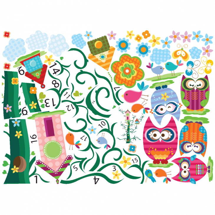 Adesivi murali per bambini - Adesivos gufi dei bambini e il loro albero magico - ambiance-sticker.com