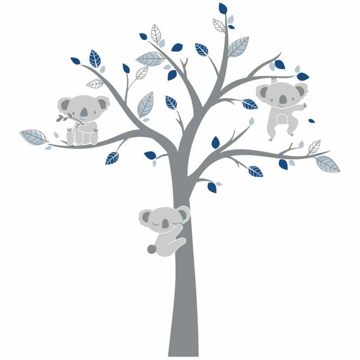 Adesivi murali per bambini - Koala che giocano sugli adesivi dell'albero - ambiance-sticker.com