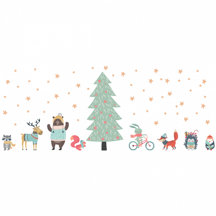 Adesivi murali Natale - Adesivo Natale abete e animali scandinavi - ambiance-sticker.com