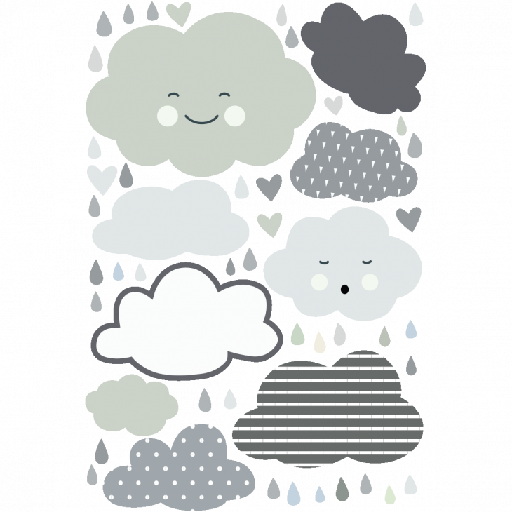 Adesivo murali nuvole - Adesivo nuvole sotto una pioggia leggera - ambiance-sticker.com