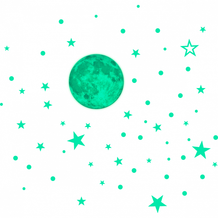 Adesivi fosforescente - Adesivi fosforescenti  di luna + 250 stelle e pianeti - ambiance-sticker.com