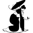 Muurstickers silhouettes - Muursticker Vrouw met paraplu en vogels - ambiance-sticker.com