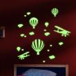 Muurstickers fosforescerend - Muursticker Vliegtuigen, luchtballons en wolken - ambiance-sticker.com
