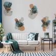 Muurstickers design - Muurstickers artistieke tropische bladeren en verfvlekken blauw - ambiance-sticker.com