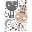 Muurstickers dieren - Muursticker kat, konijn en vogels in het maanlicht - ambiance-sticker.com