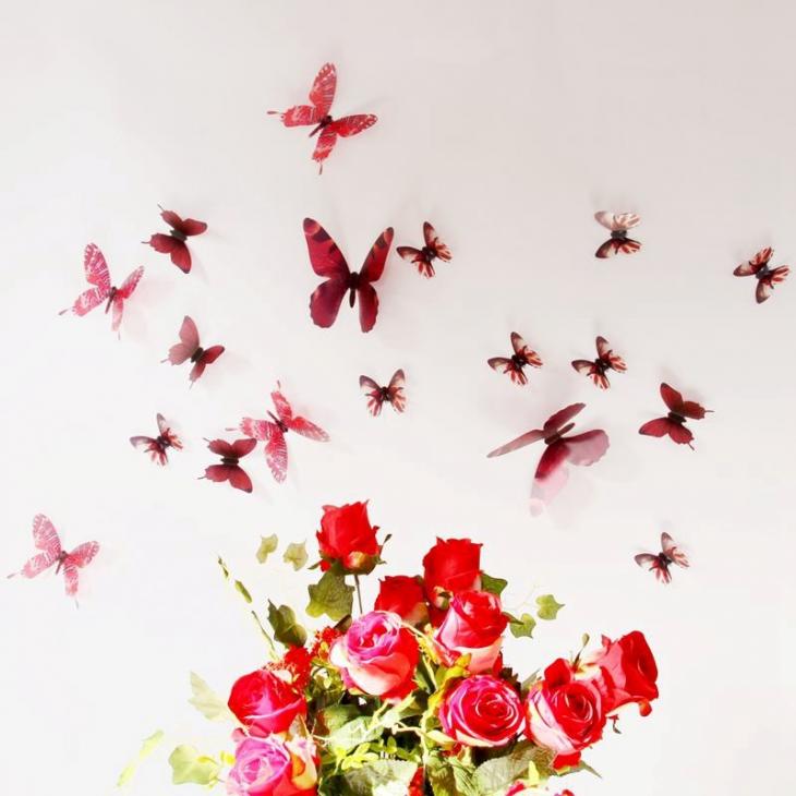 Muurstickers - Red 3D Vlinders - 18 Butterflies 3D stickers trouw aan het leven - ambiance-sticker.com