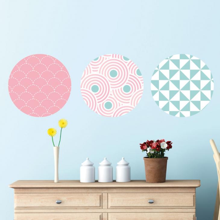3 versiering cirkels Roze en blauw - ambiance-sticker.com