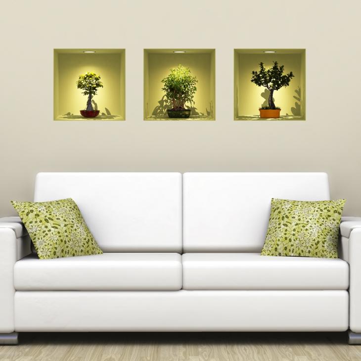 Muurstickers 3D - Mursticker 3D kleurrijke bonsai - ambiance-sticker.com
