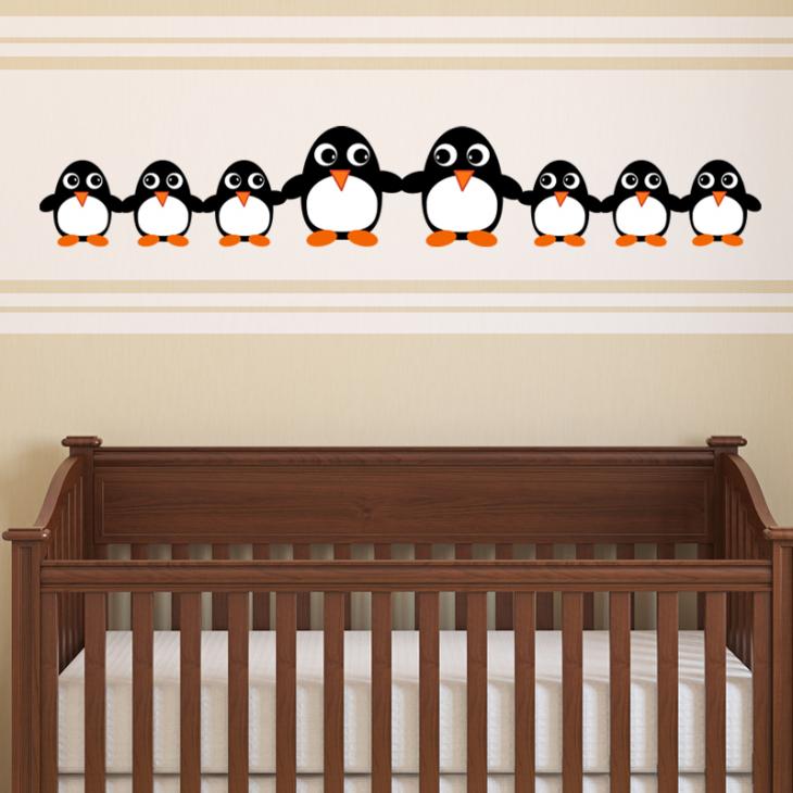 Muurstickers babykamer - Muursticker Grappige pinguïns familie - ambiance-sticker.com