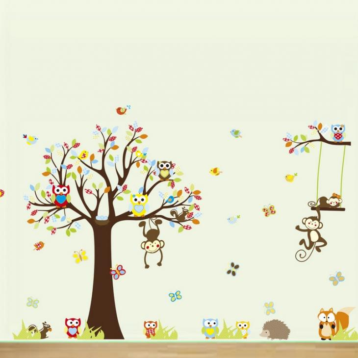 Muurstickers babykamer - Muurstickers De kleine apen spelen op de bomen - ambiance-sticker.com