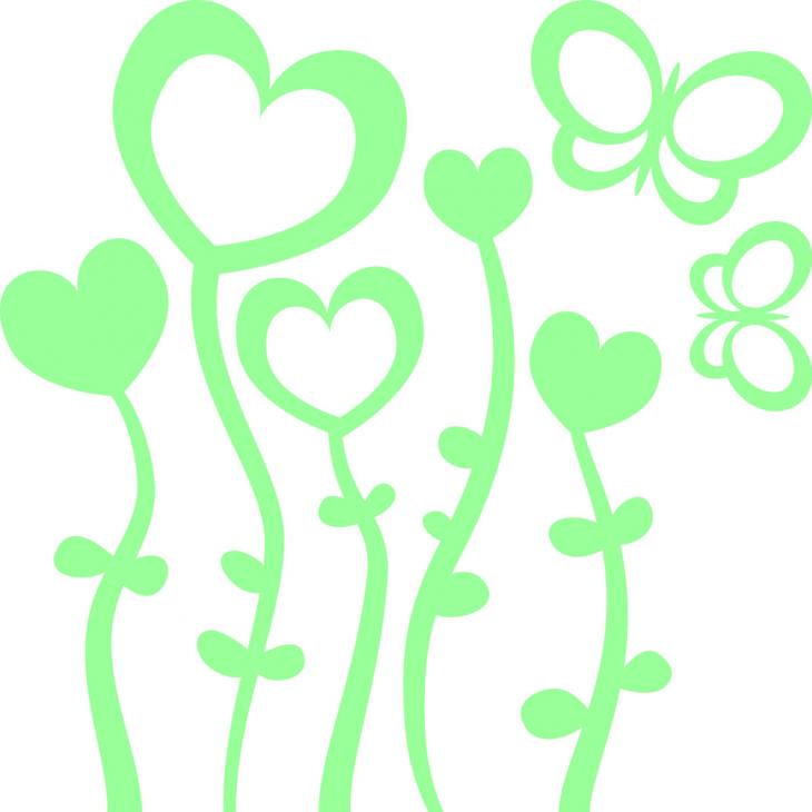 Muurstickers babykamer - Muursticker Plant met bloemen hart, vlinders - ambiance-sticker.com