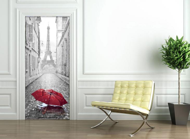 Muurstickers voor deuren - Mursticker deur De straat van Parijs ... 204 x 83 cm - ambiance-sticker.com