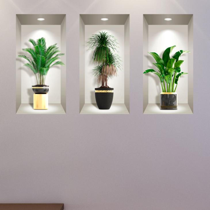Muurstickers 3D - Mursticker 3D egyptische planten en vazen - ambiance-sticker.com