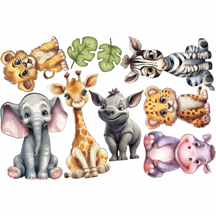 Muurstickers dieren - 7 muursticker dieren schattige baby's - ambiance-sticker.com