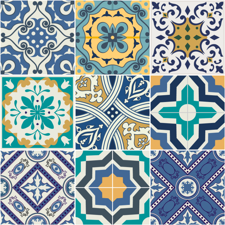 muurstickers cement tegels - 9 muursticker tegel azulejos arabesken vintage - ambiance-sticker.com