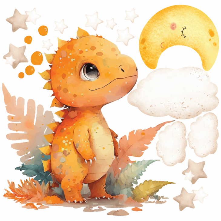 Muurstickers dinosaurus - Muursticker kleine oranje dinosaurus - ambiance-sticker.com