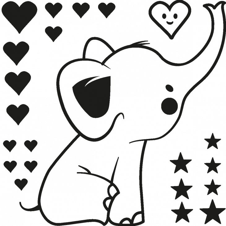 Muurstickers dieren - Muursticker Kleine olifant met sterren, harten - ambiance-sticker.com