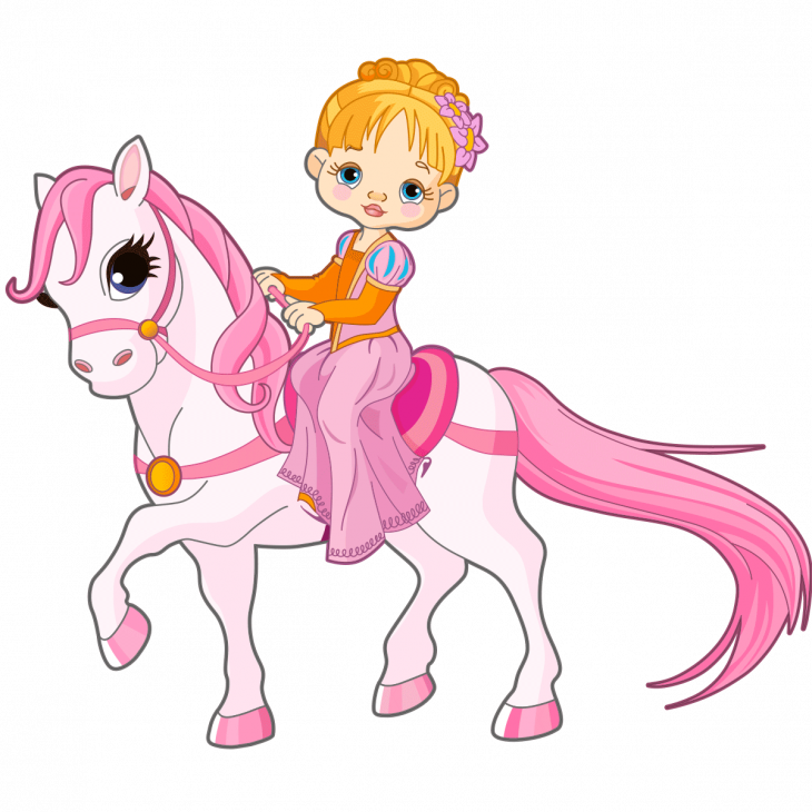 Muurstickers babykamer - Muursticker Meisje en haar roze pony - ambiance-sticker.com