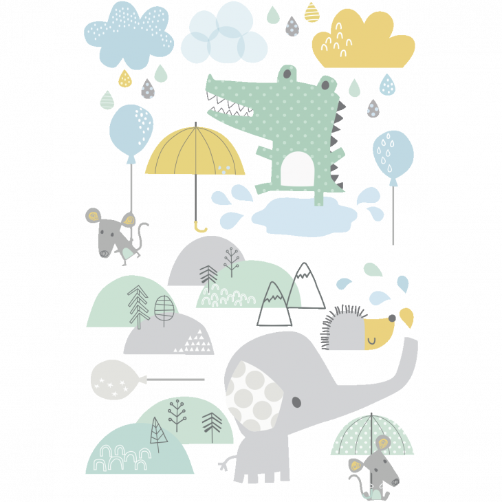 Muurstickers dieren - Vrolijke dieren in de regen stickers - ambiance-sticker.com