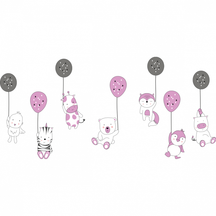 Muurstickers dieren - Muursticker grappige dieren en vliegersballonnen - ambiance-sticker.com