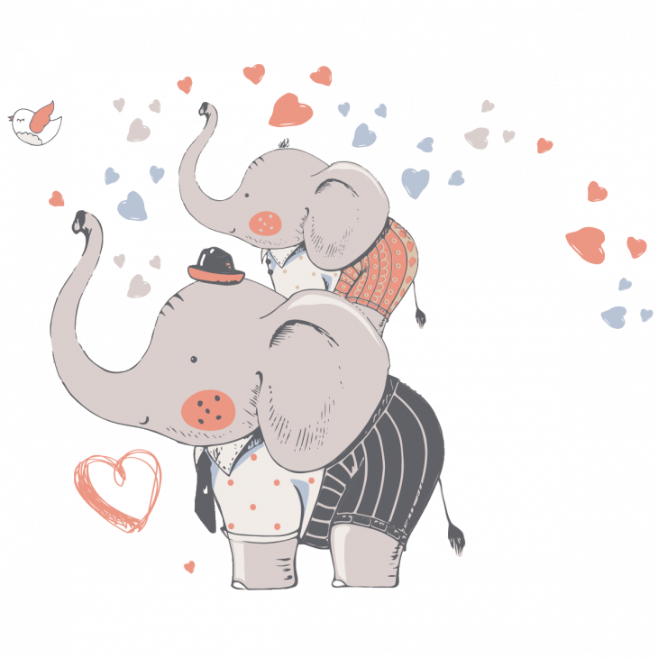 Muurstickers babykamer - Muurstickers dieren kinderkamer olifanten en vliegende harten - ambiance-sticker.com