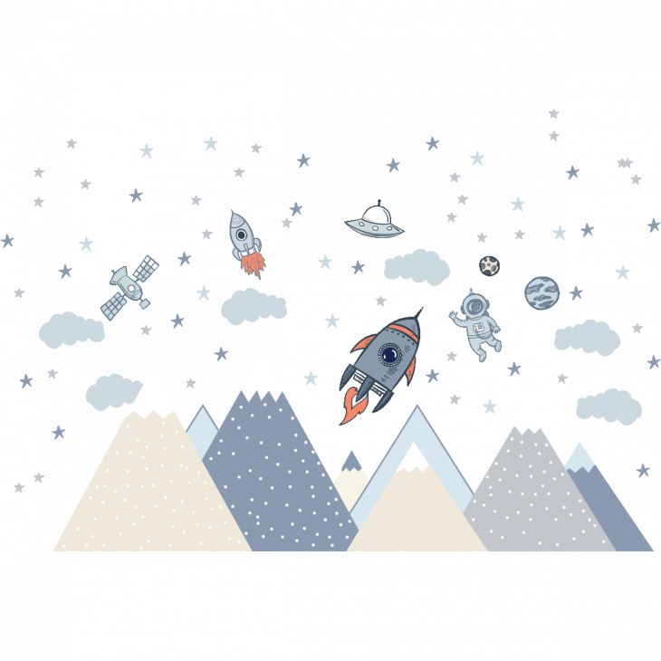 Muurstickers babykamer - Gigantische stickers voor kinderkamer berg in de ruimte - ambiance-sticker.com