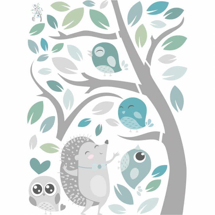 Muurstickers babykamer - Muursticker egel en vogels in de natuur - ambiance-sticker.com