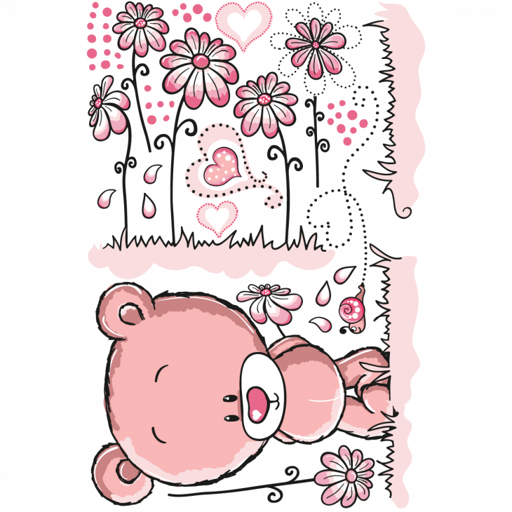 Muurstickers dieren - Teddybeer en bloemenveldstickers - ambiance-sticker.com