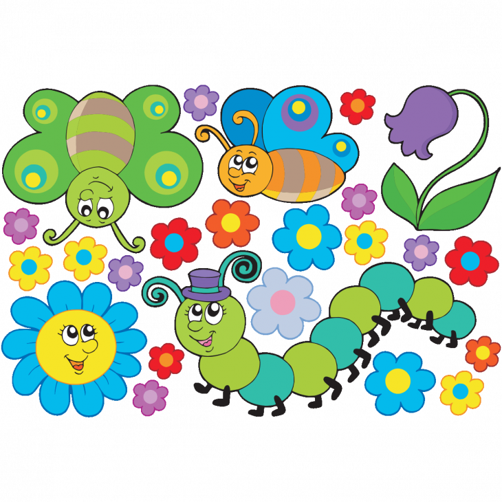Muurstickers dieren - Muursticker vlinders, rupsen en bloemen - ambiance-sticker.com